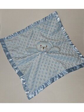 Blue Teddy Bear Lovey Plush Baby Toy Minky Dot Fleece Satin 16x16 Pro Goleem